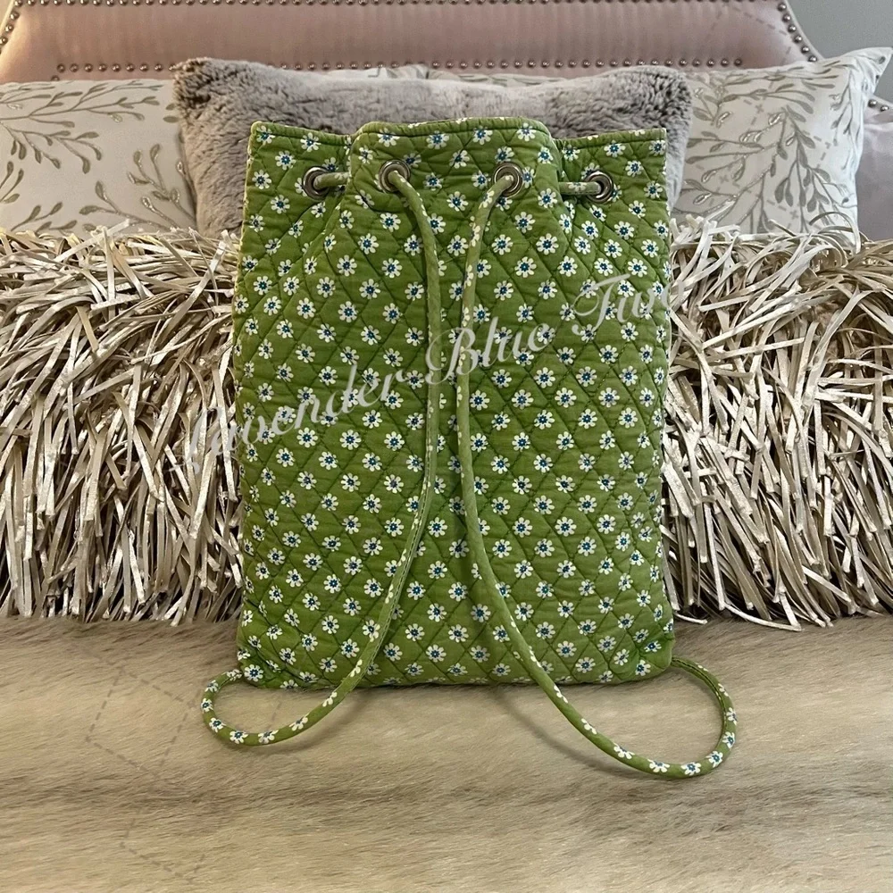 Vintage VERA BRADLEY Green Apple 2004 Drawstring 2 Pocket S Backpack Floral USA